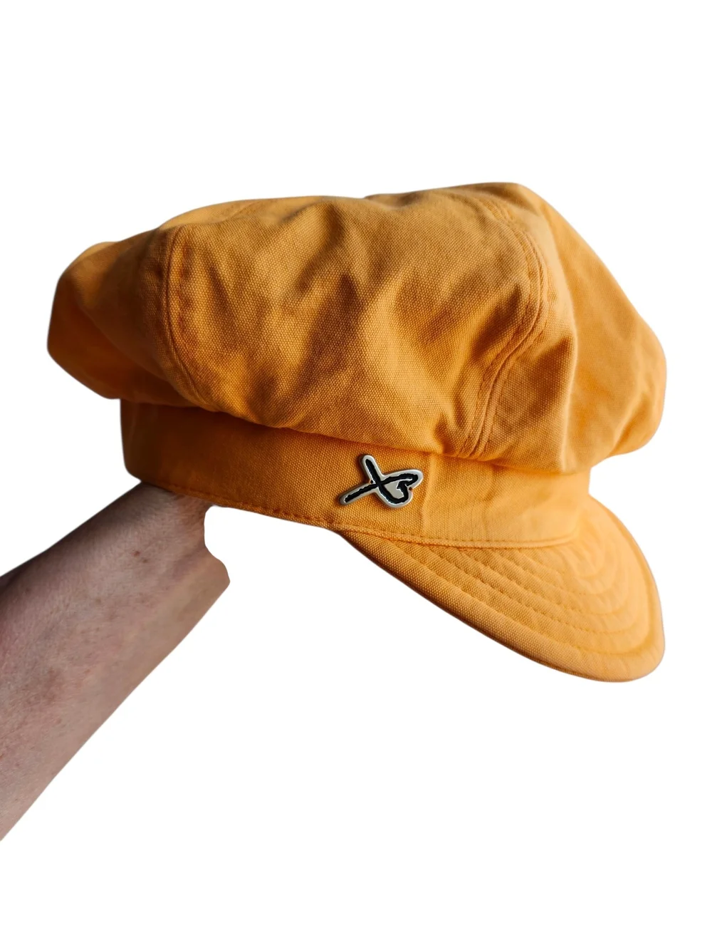 Betmar New York Bright Orange Cotton Baker Boy Cap with Metal Logo Pin